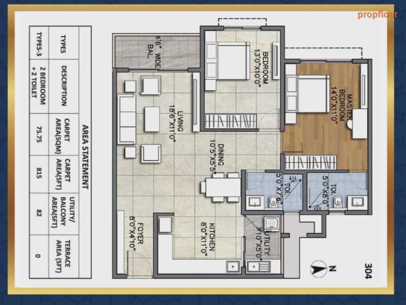 Ajmera Marina 2 BHK floor plan 1
