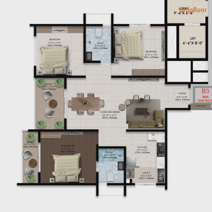 Amberstone Ventara Residences 3 BHK floor plan 2