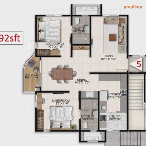 Aparna Wonderwoods 2 BHK floor plan 2