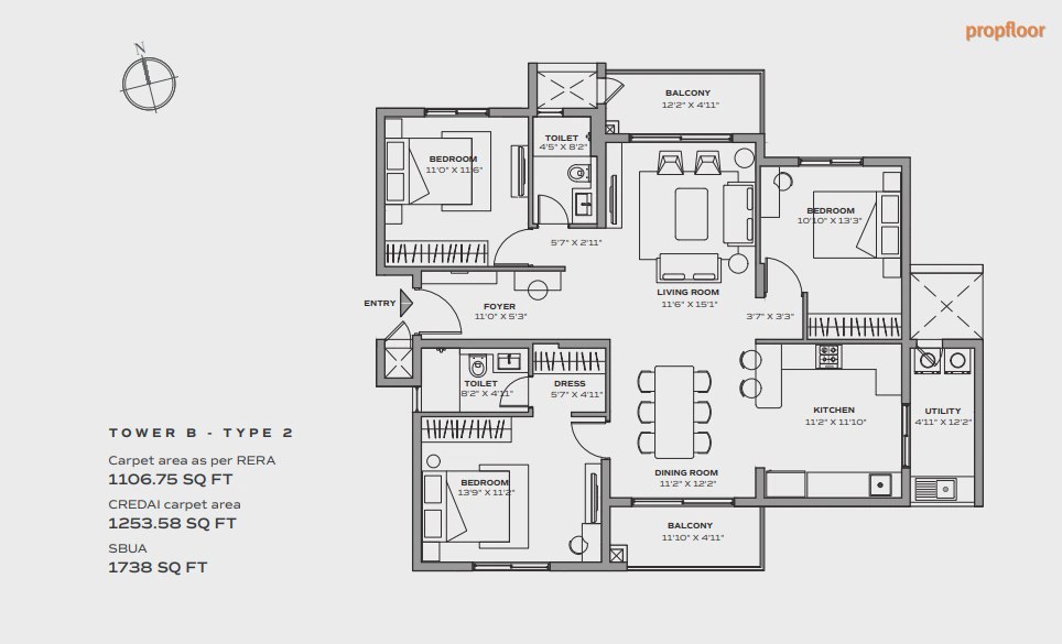 Assetz 22 & Crest 3 BHK floor plan 3