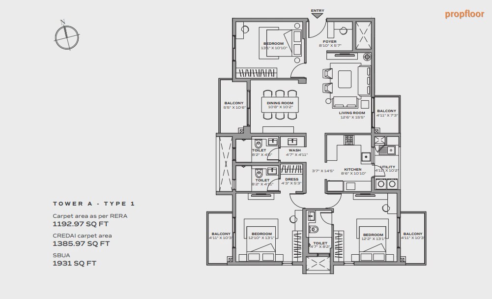 Assetz 22 & Crest 3 BHK floor plan 4