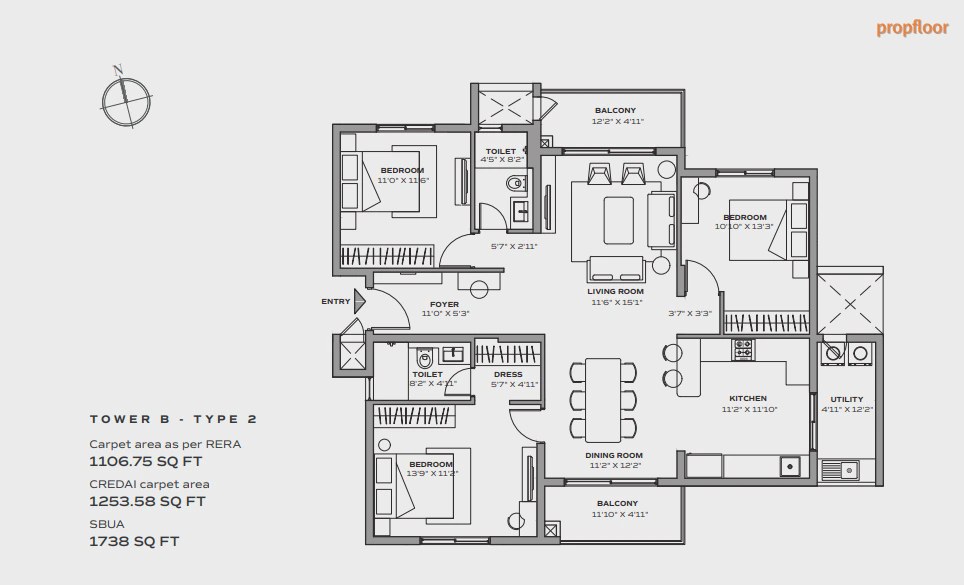 Assetz 22 & Crest 3 BHK floor plan 1