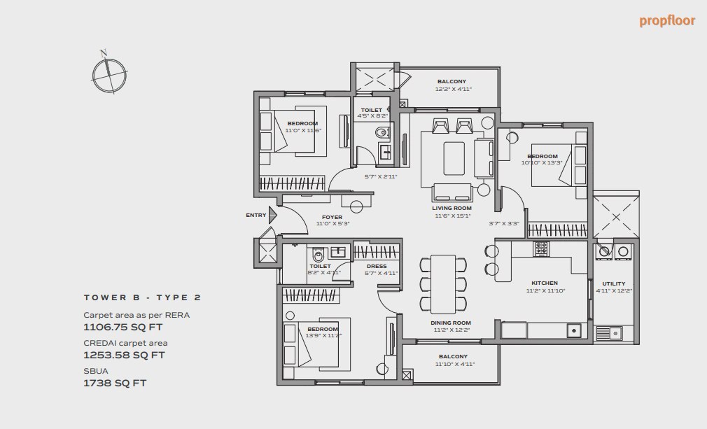 Assetz 22 & Crest 3 BHK floor plan 2