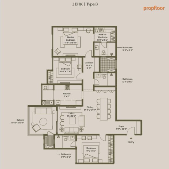 Assetz Trees & Tandem 3 BHK floor plan 2