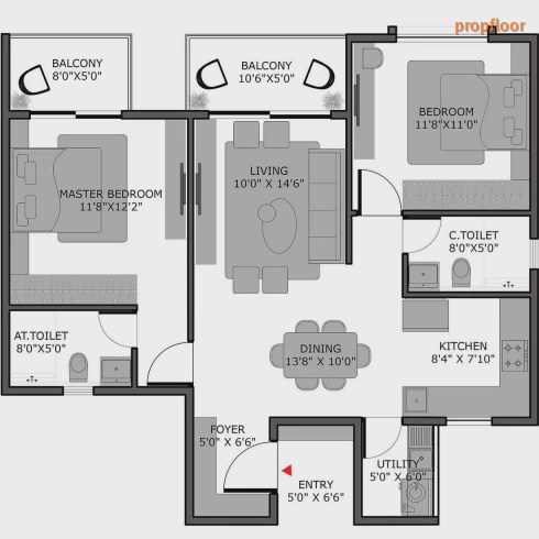 Binary Etania 2 BHK floor plan 1