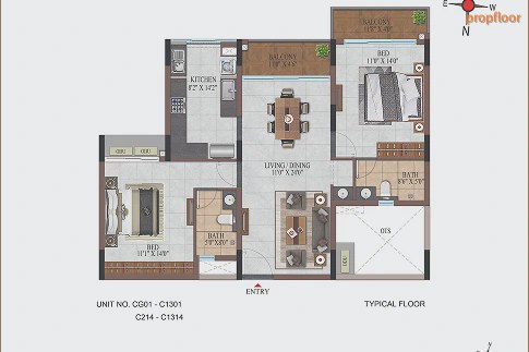 Casagrand Estancia 2 BHK floor plan 1