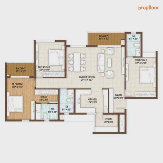 DNR Reflection 3 BHK floor plan 2