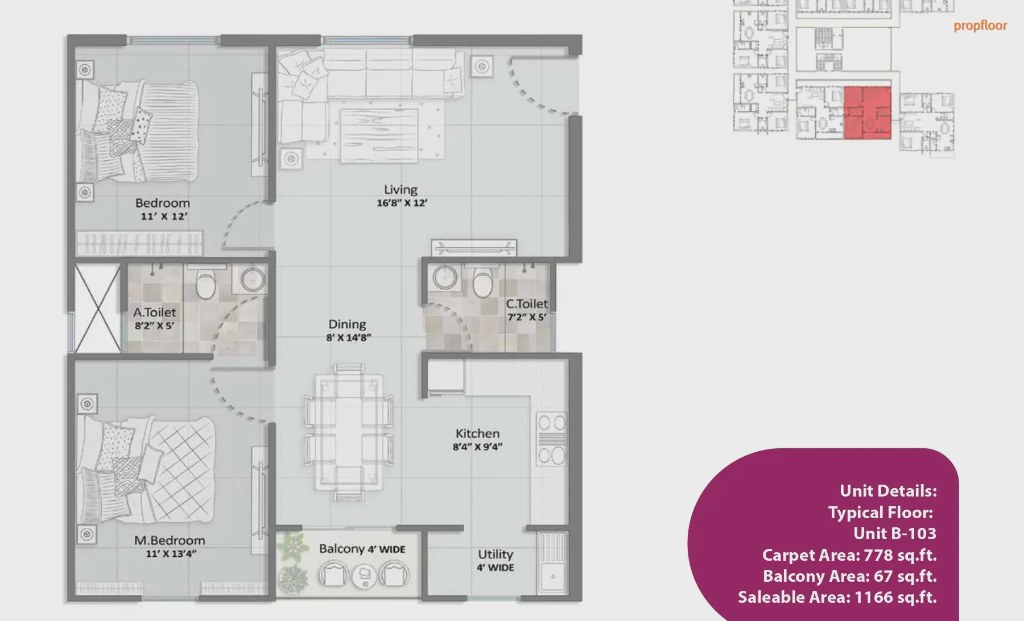 Elegant Aura 2 BHK floor plan 2