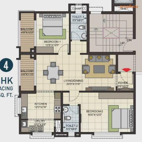 Elegant Hermitage 2 BHK floor plan 2