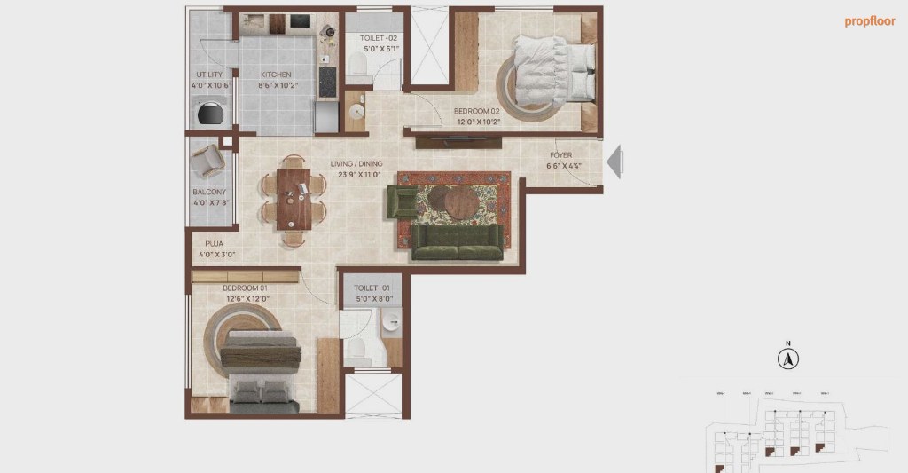 Elegant Tranquility 2 BHK floor plan 2
