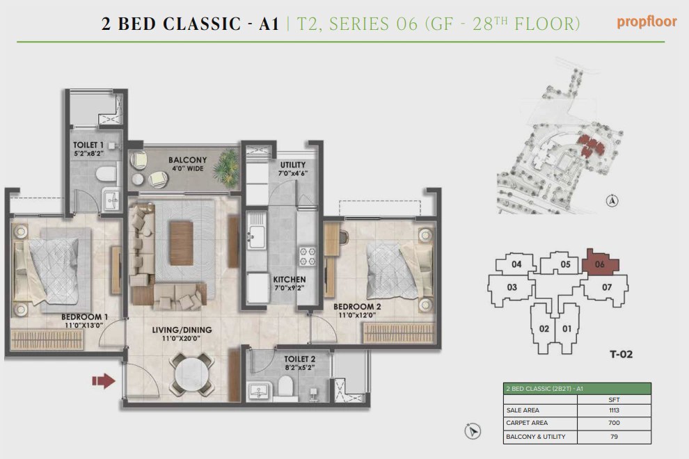 Fernvale at The Prestige City 2 BHK floor plan 1