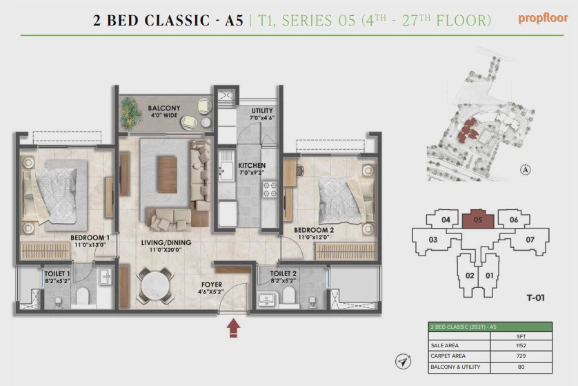 Fernvale at The Prestige City 2 BHK floor plan 2