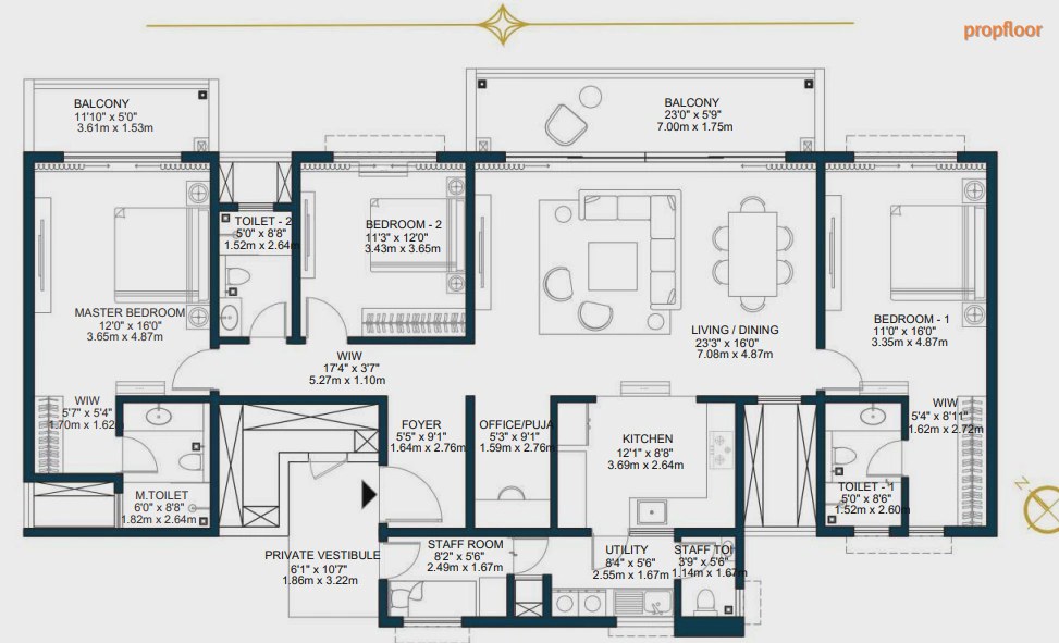 Godrej Tiara 3 BHK floor plan 2