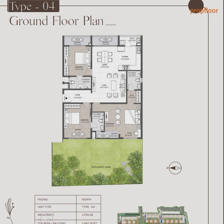 Inspira Winds of Life 3 BHK floor plan 4