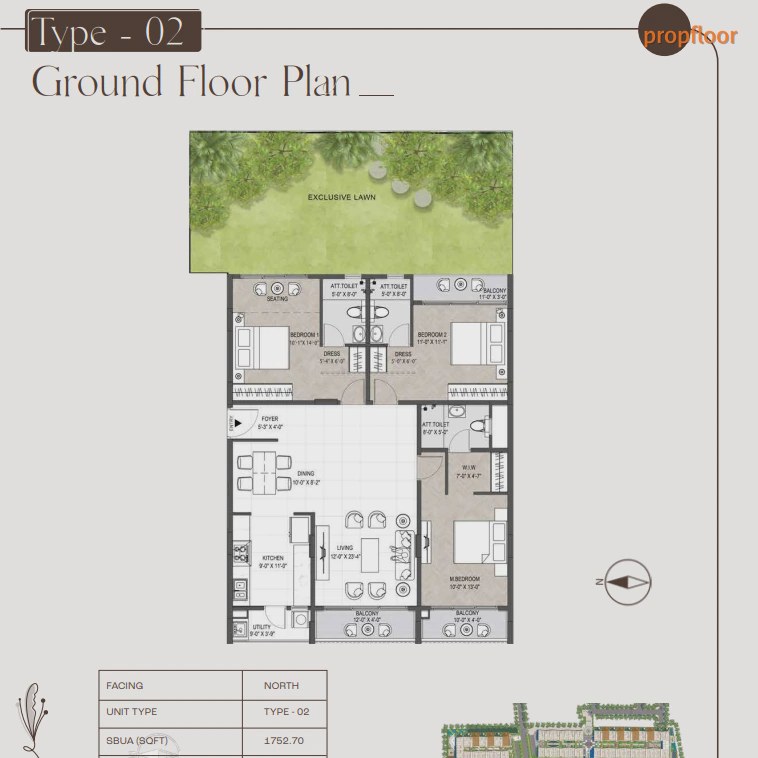 Inspira Winds of Life 3 BHK floor plan 2