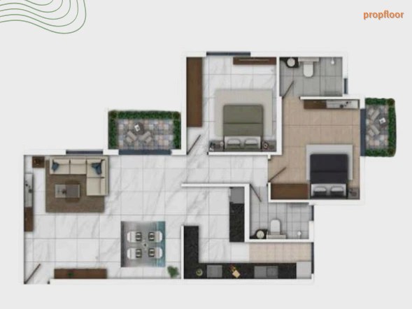 Keya Spring 2 BHK floor plan 2