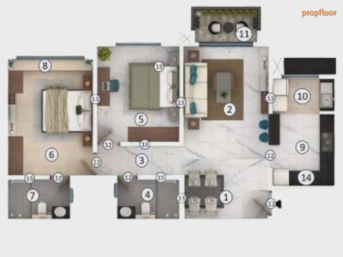 Keya The Lake Terraces 2 BHK floor plan 1