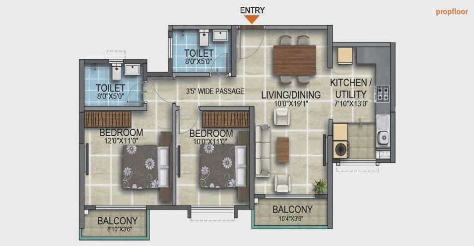 Kumar Prospera 2 BHK floor plan 2