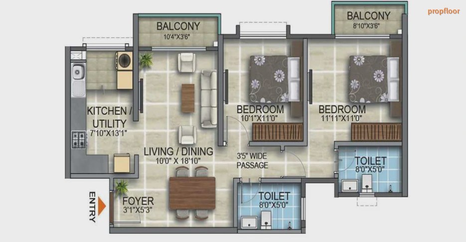 Kumar Prospera 2 BHK floor plan 1