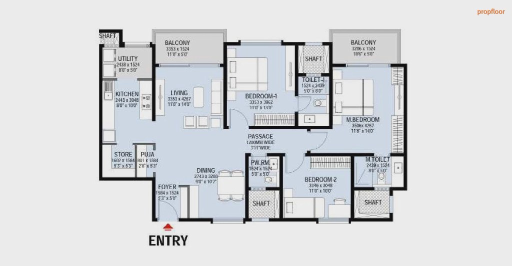 L&T Raintree Boulevard Phase-II 3 BHK floor plan 2