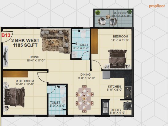LVS Green Woods 2 BHK floor plan 3