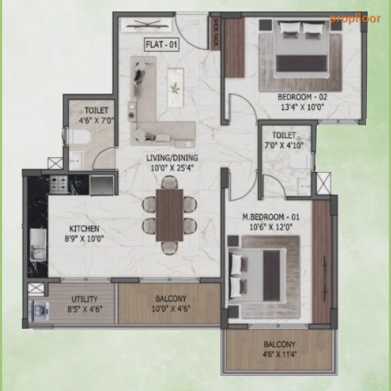 MSR Passion Square 2 BHK floor plan 2