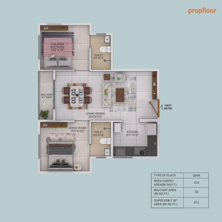 Nambiar Millenia 2 BHK floor plan 2