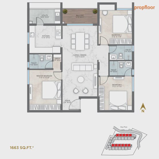Navanaami Courtyard Of Life 3 BHK floor plan 2