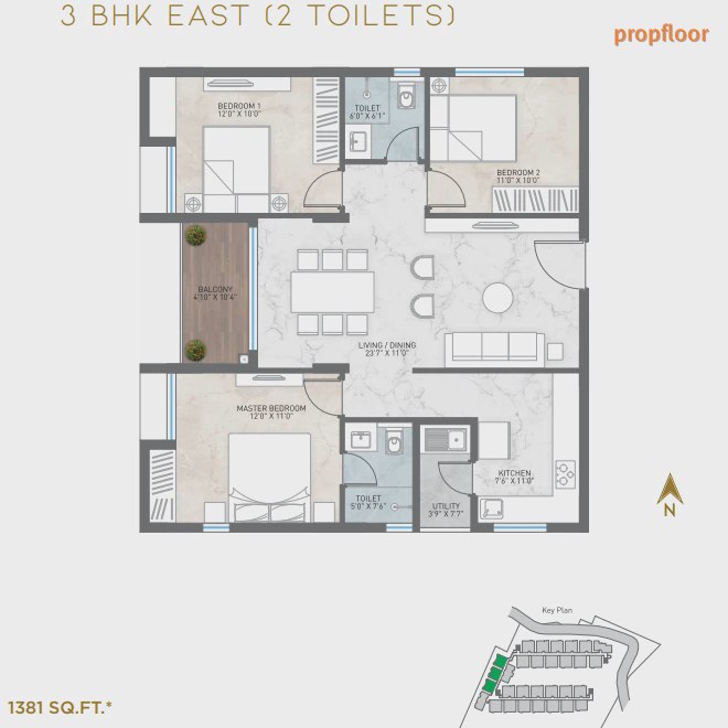 Navanaami Courtyard Of Life 3 BHK floor plan 1