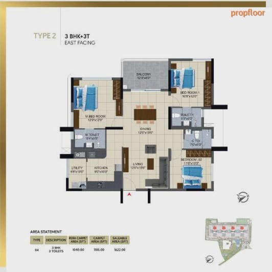 NCC Urban Lake Springs 3 BHK floor plan 2