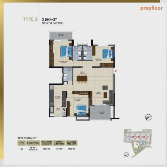 NCC Urban Lake Springs 3 BHK floor plan 3