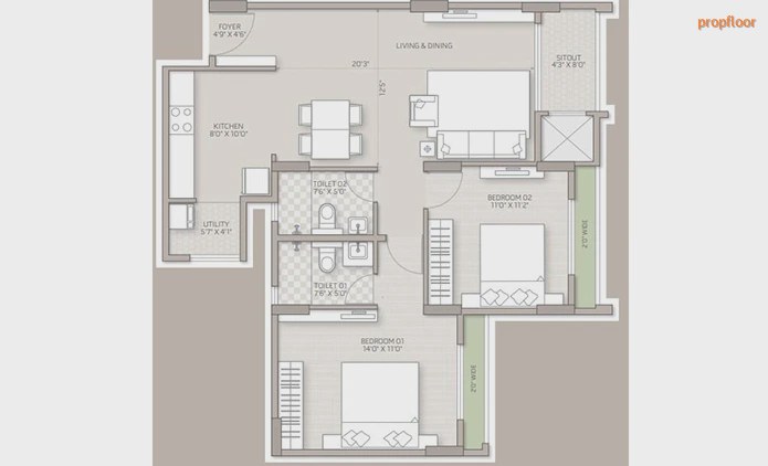 Goyal Orchid Salisbury 2 BHK floor plan 1