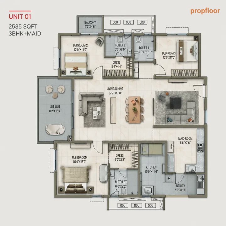 Poulomi Florique 3 BHK floor plan 1