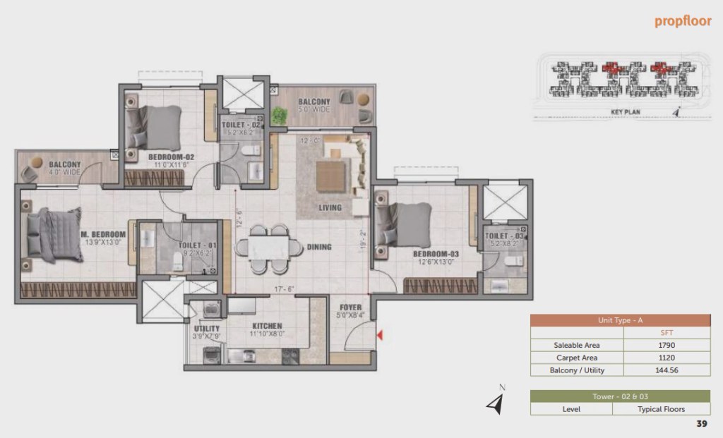 Prestige Elm Park 3 BHK floor plan 2