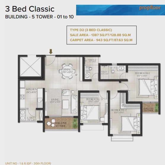 Prestige Meridian Park at The Prestige City 3 BHK floor plan 2