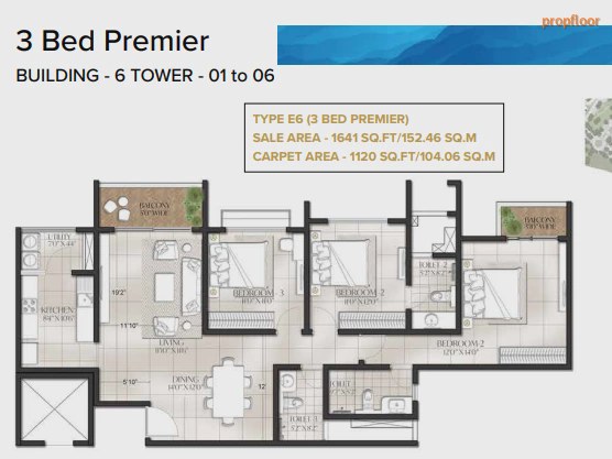 Prestige Meridian Park at The Prestige City 3 BHK floor plan 3