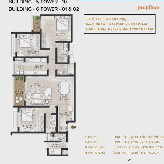 Prestige Meridian Park at The Prestige City 3 BHK floor plan 6