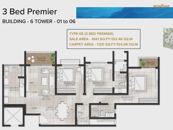 Prestige Meridian Park at The Prestige City 3 BHK floor plan 4