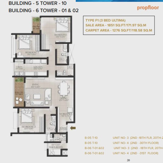 Prestige Meridian Park at The Prestige City 3 BHK floor plan 5
