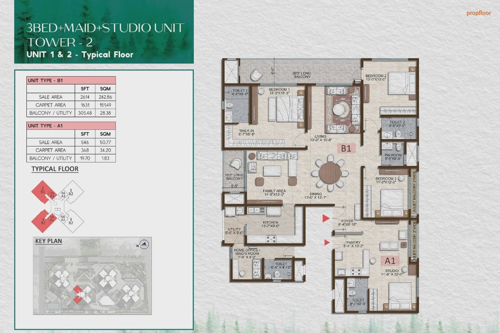 Prestige Pine Forest 3 BHK floor plan 2