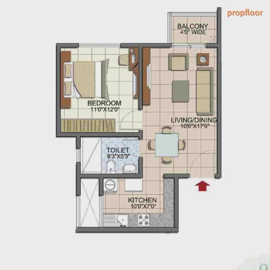 Prestige Song of the South 1 BHK floor plan 1