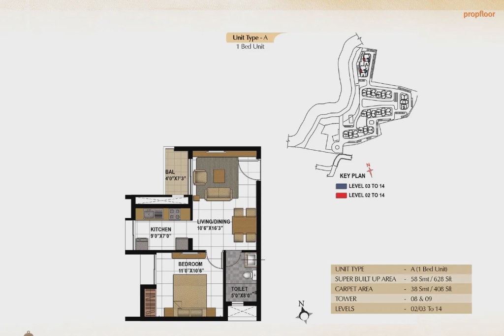 Prestige Temple Bells 1 BHK floor plan 1