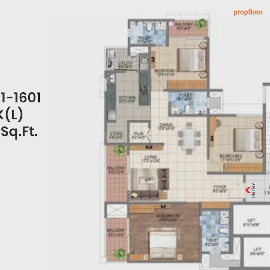 Pride Euphora 3 BHK floor plan 1