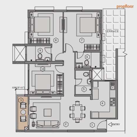 Purva Blubelle 3 BHK floor plan 2