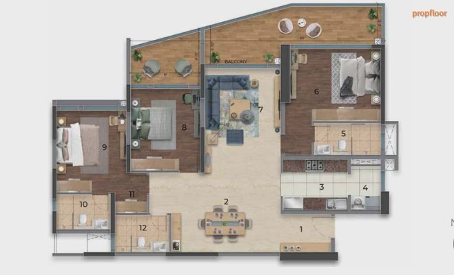 Purva Orient Grand 3 BHK floor plan 2