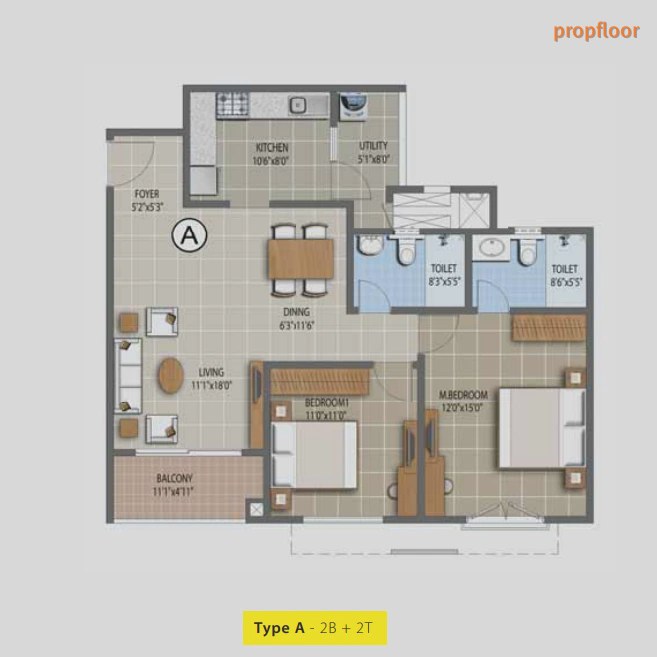 Purva Palm Beach 2 BHK floor plan 2