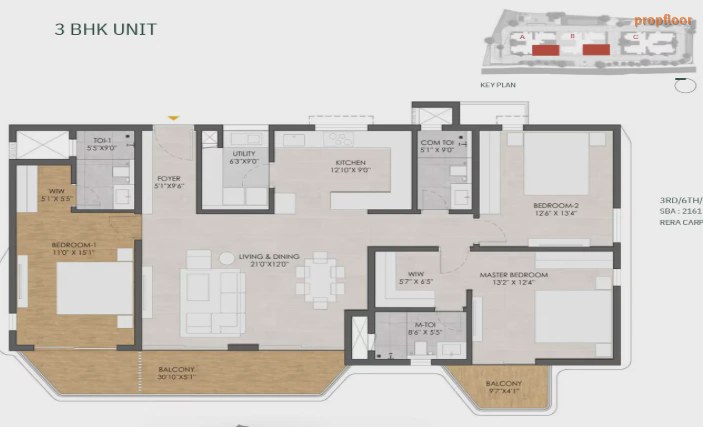 Roach Cicada 3 BHK floor plan 2