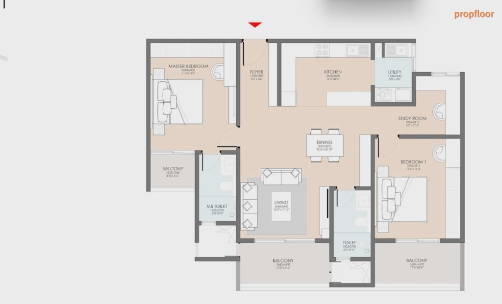Serene Heights by Modern Spaaces 2.5 BHK floor plan 2