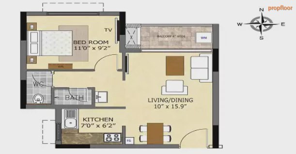 Sobha Madison Heights, Town Park 1.5 BHK floor plan 1