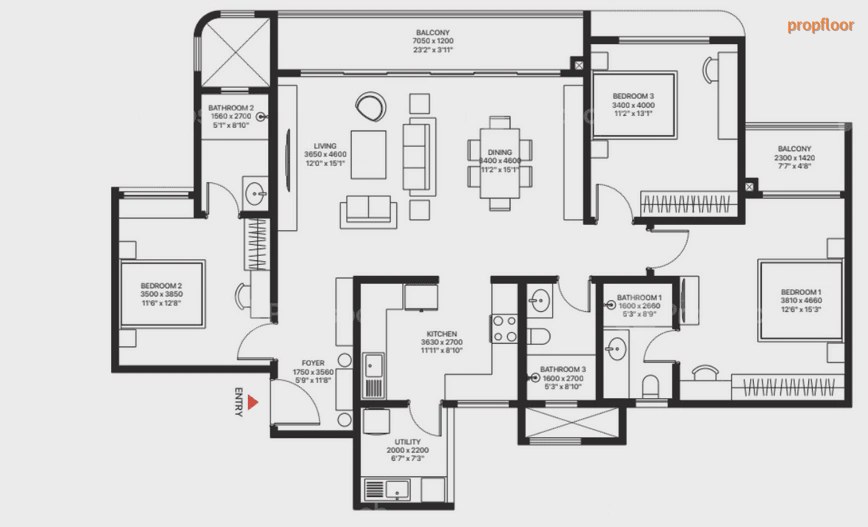 Sobha Magnus 3 BHK floor plan 3